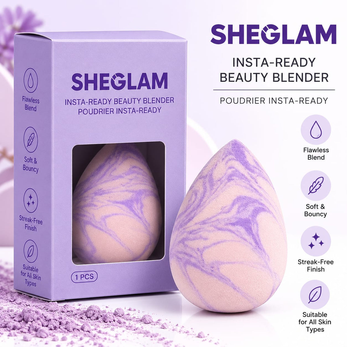 SHEGLAM Insta-Ready Beauty Blender – Soft & Bouncy, Streak-Free Makeup Sponge - RANDOM COLOR