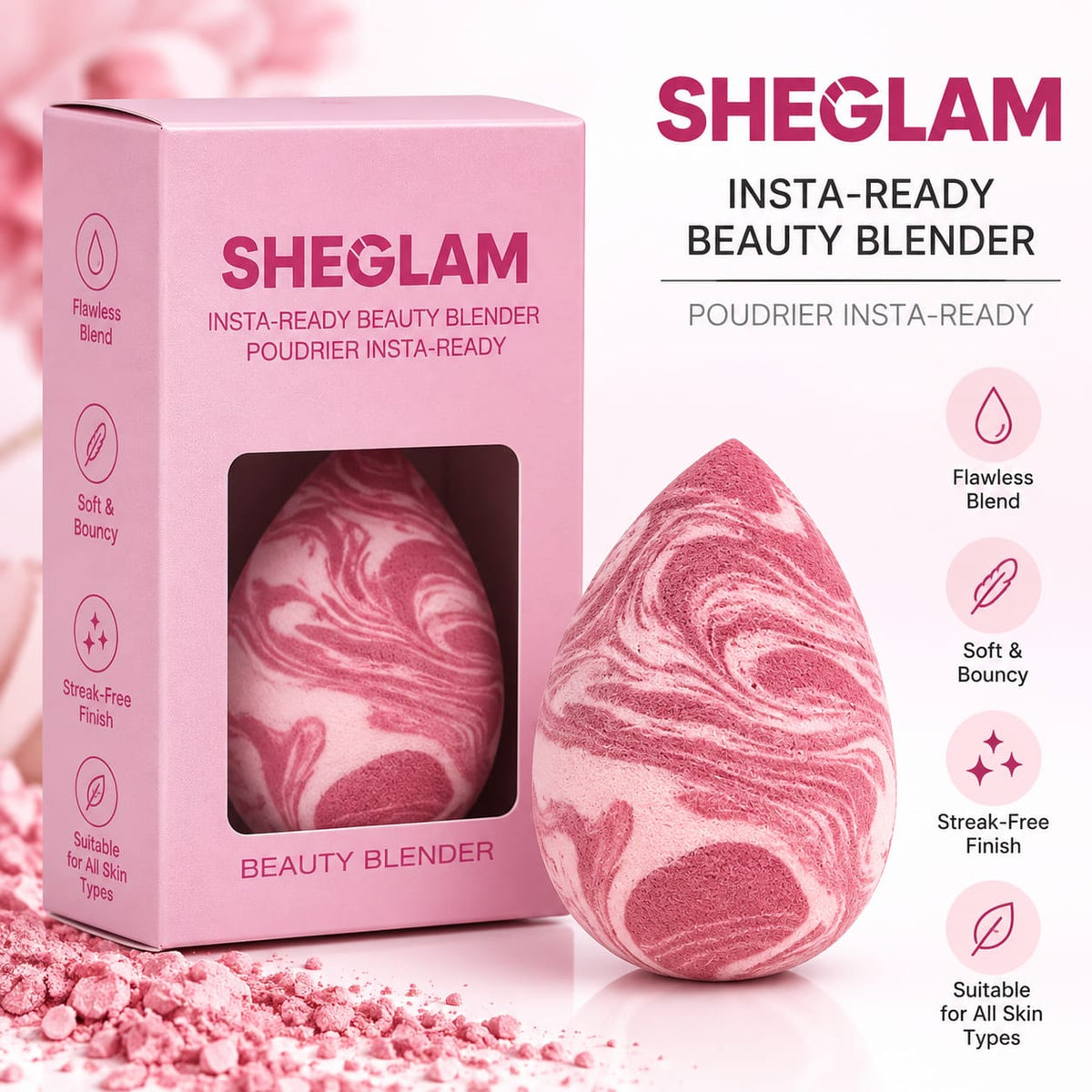 SHEGLAM Insta-Ready Beauty Blender – Soft & Bouncy, Streak-Free Makeup Sponge - RANDOM COLOR