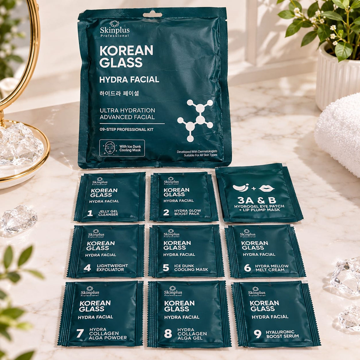 Skinplus Professional Korean Glass Hydra Facial – 9-Step Advanced Facial Kit