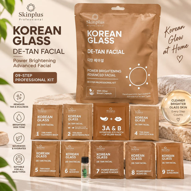 Skinplus Professional Korean Glass De-Tan Facial – 9-Step Power Brightening Facial Kit