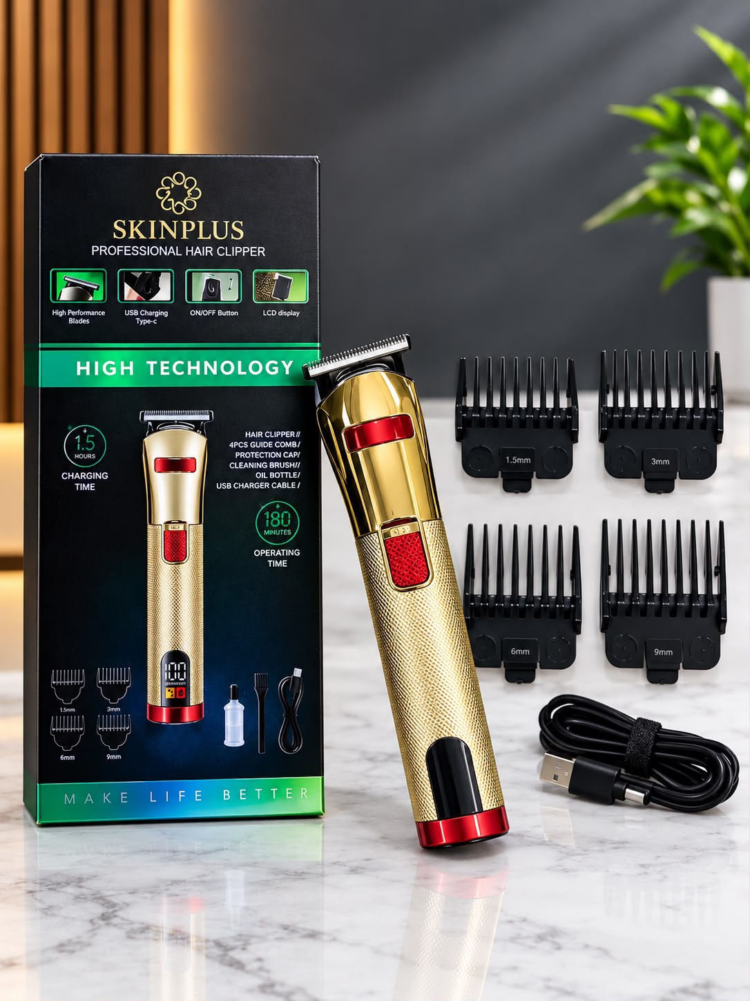 SKINPLUS SP-2025 Professional Hair Trimmer with Digital Display | USB Rechargeable Trimmer | 6 Months Guarantee