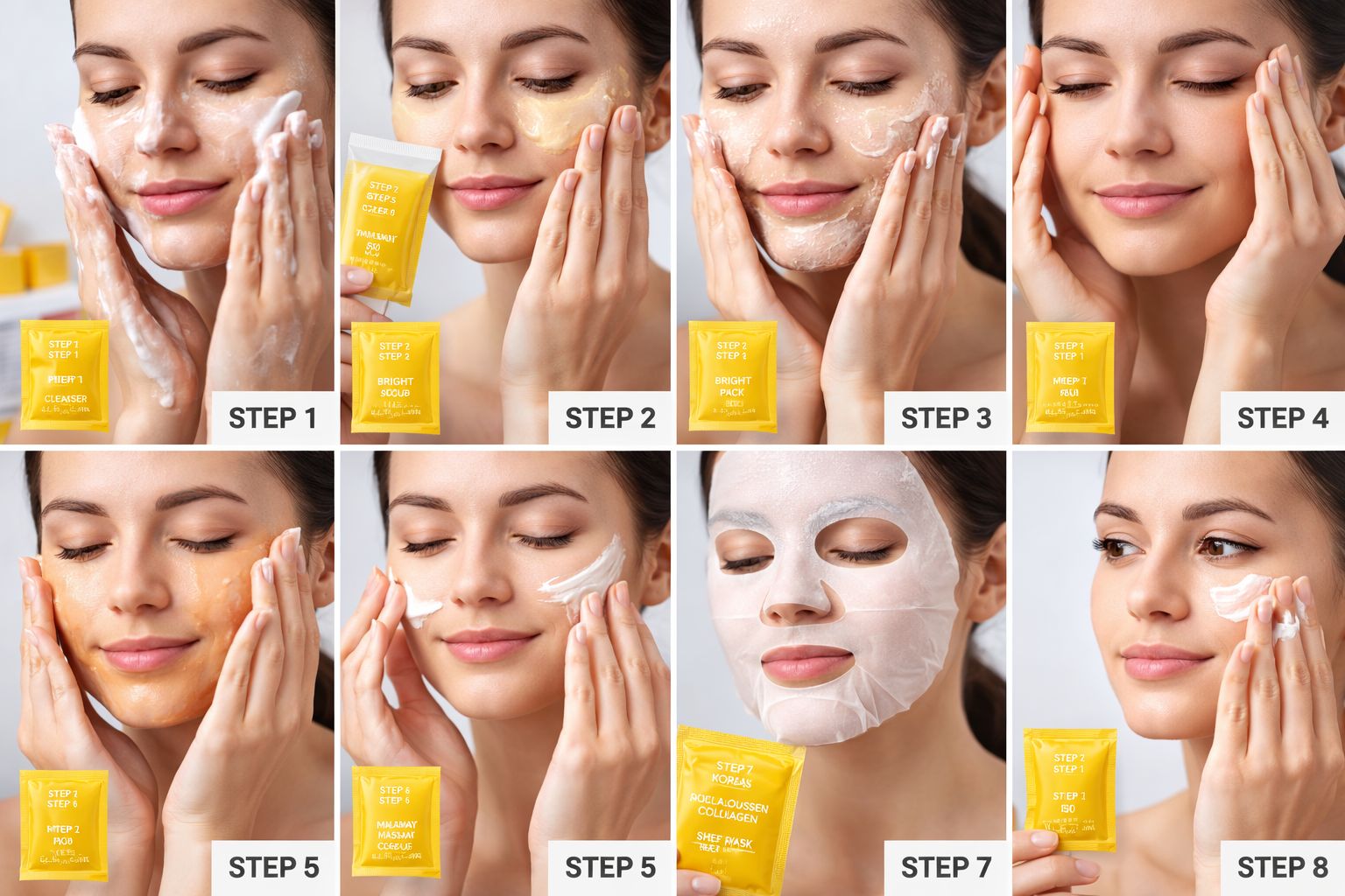 Skinplus Tan Away Vitamin C+ 8 Step Can Facial Kit with Korean Collagen Sheet Mask – Instant Brightening & De-Tan Glow