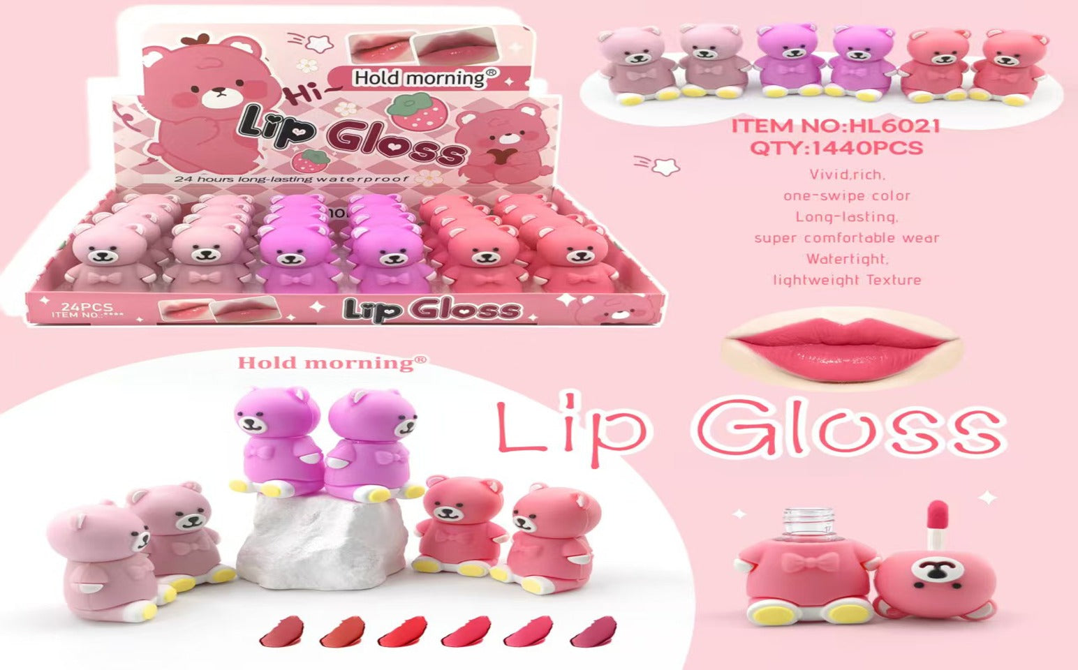 Kawaii Bear Lip Gloss – Pack of 24 PCS 🐻 | Wholesale Bulk Deal - 💸 High margin product – sell individually & earn more profit per piece