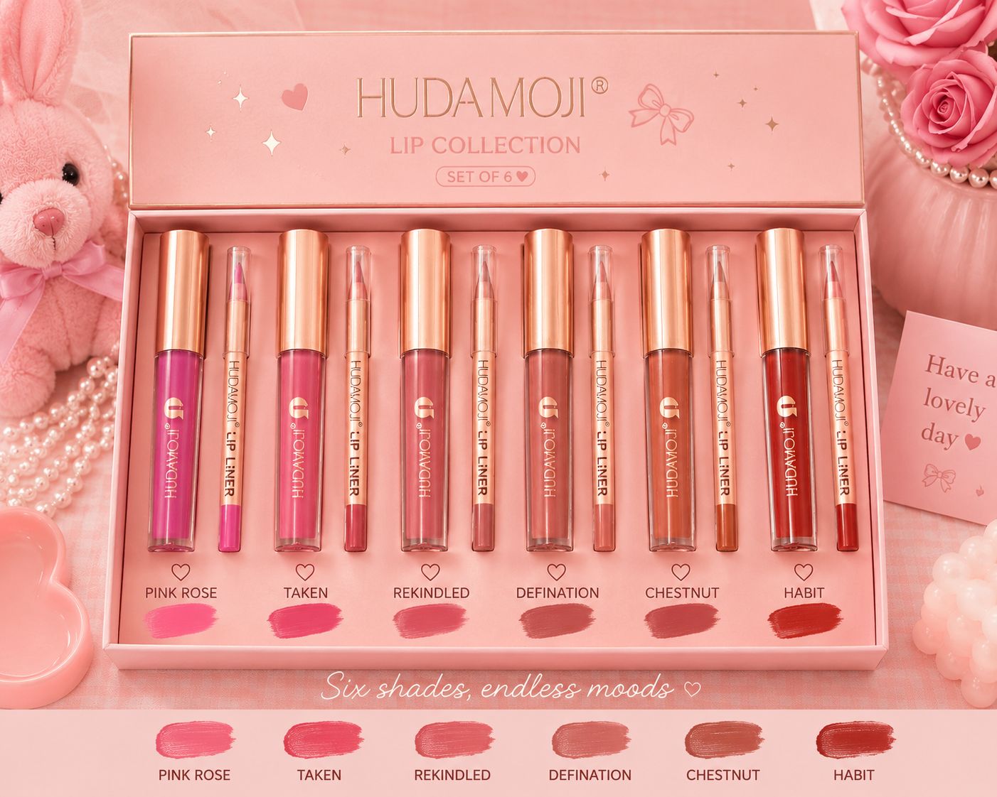 Hudamoji 2in1 Matte LipGloss + Lipliner Duo Lipkit