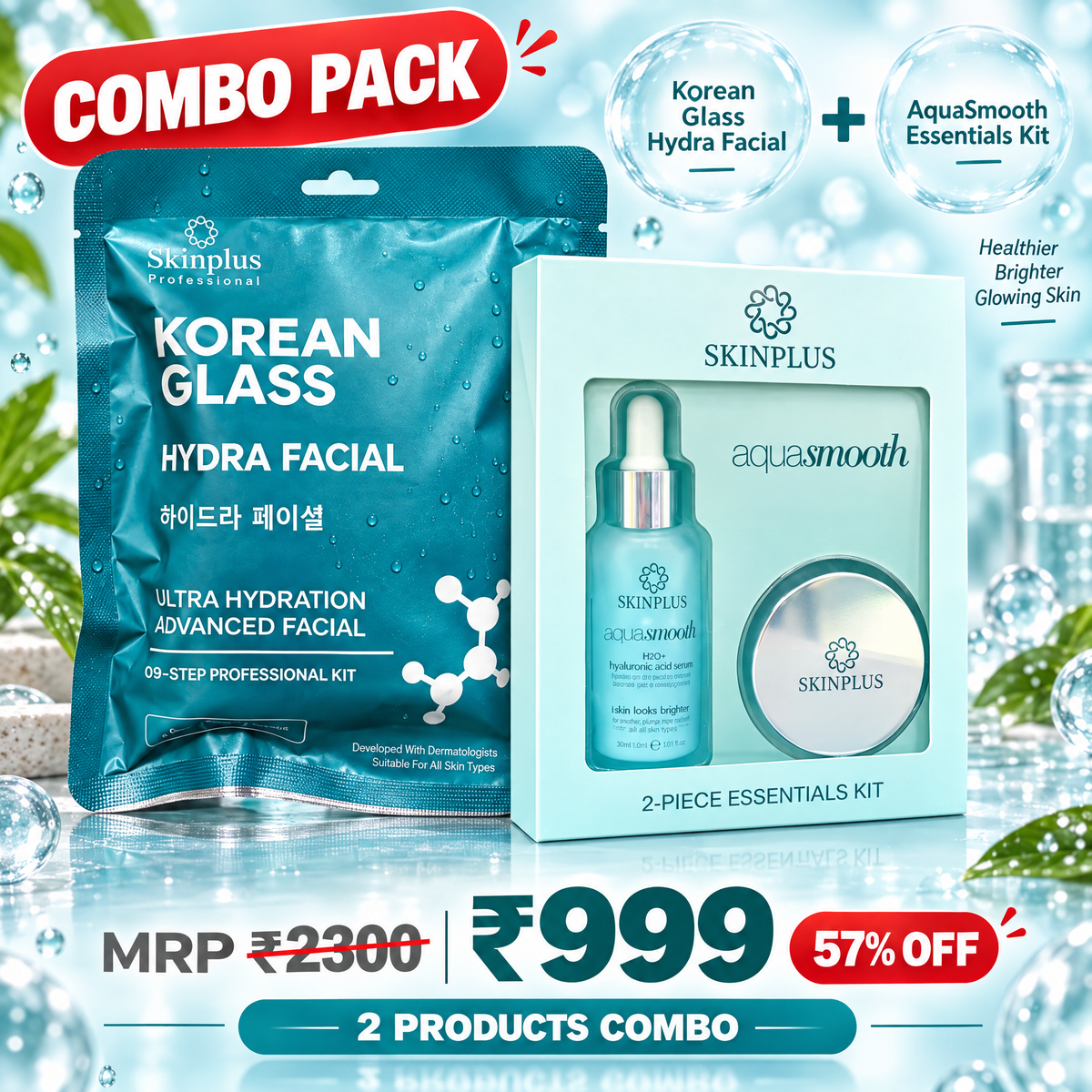 Skinplus Korean Glass Hydra Facial + AquaSmooth Anti-Aging Karwa Essentials Combo | ₹999