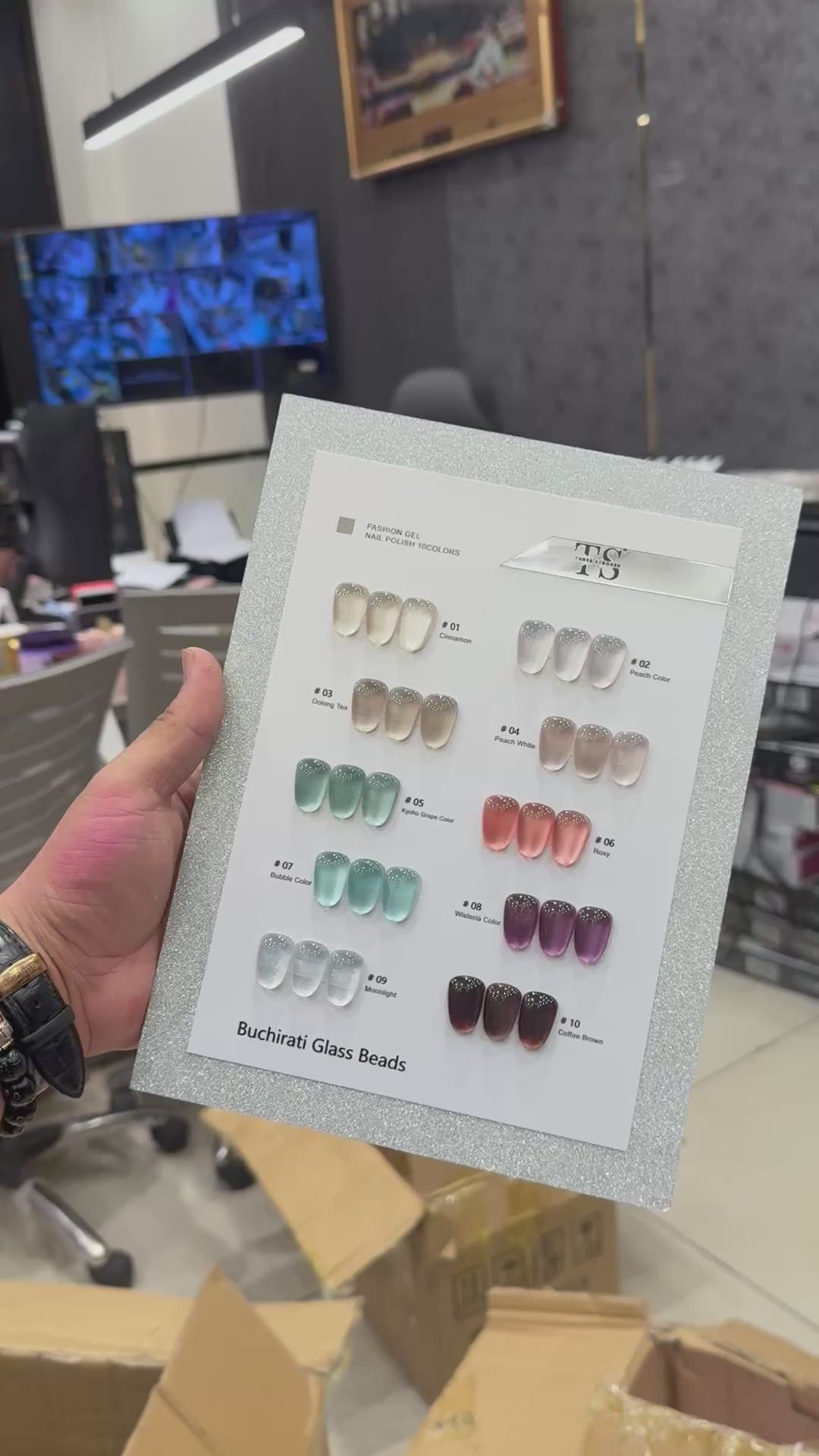 Load video: Three Strokes Cat Eye Gel Polish Set (10PCS, 15ml Each) with Shade Card | Magnetic Nail Art Kit - BuchiratI GLASS BEADS
