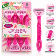 Triple Blade Disposable Razors for Women – Pack of 8