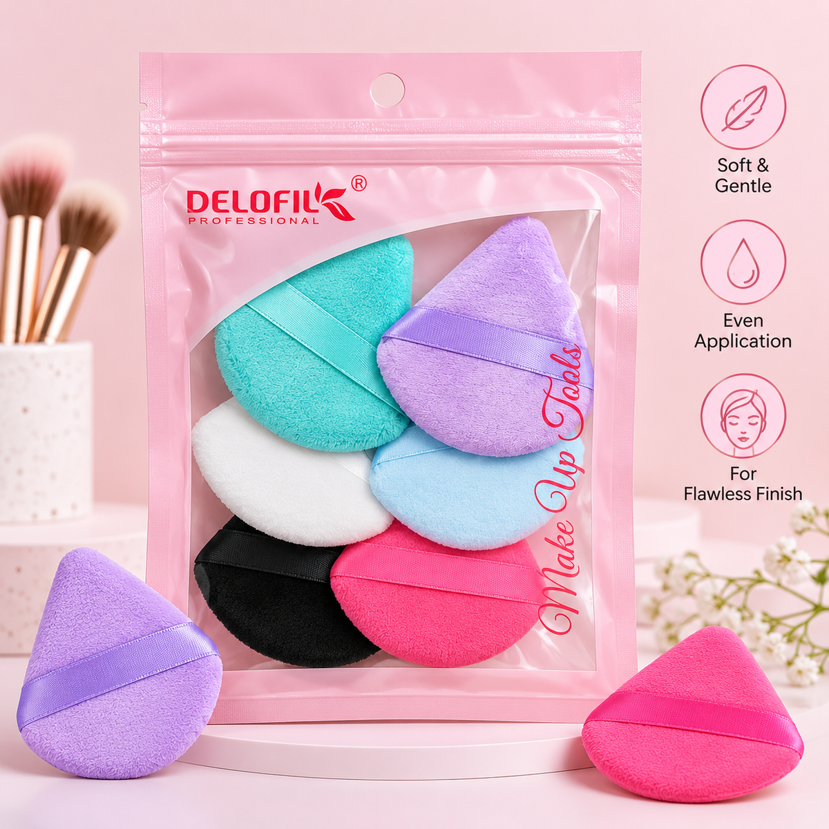 Delofil Professional Makeup Puff Set – Pack of 6 Multicolor Makeup Sponges for Smooth & Flawless Makeup Application