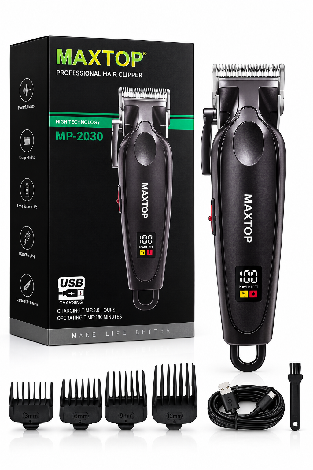 MAXTOP MP-2030 Professional Hair Clipper | USB Type-C Rechargeable Trimmer