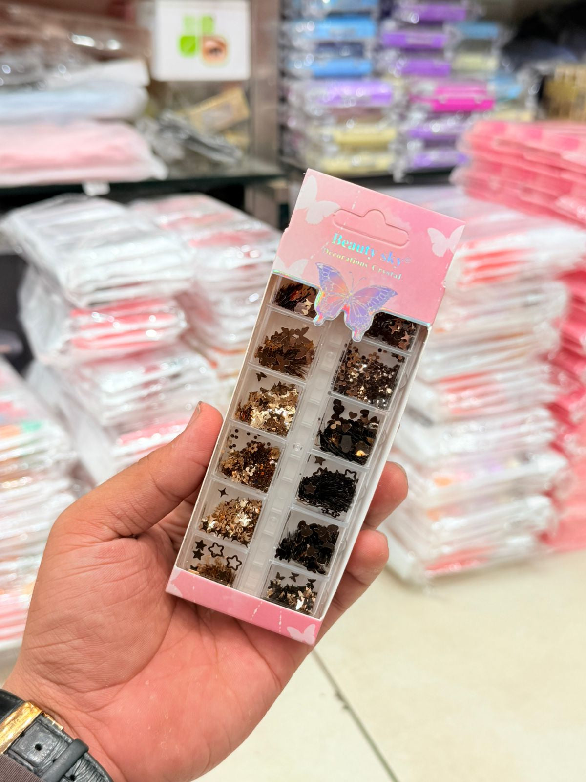 Nail Art Charms & Glitter Embellishments – 12 Compartment Set | Nail Decoration Accessories for Nail Art
