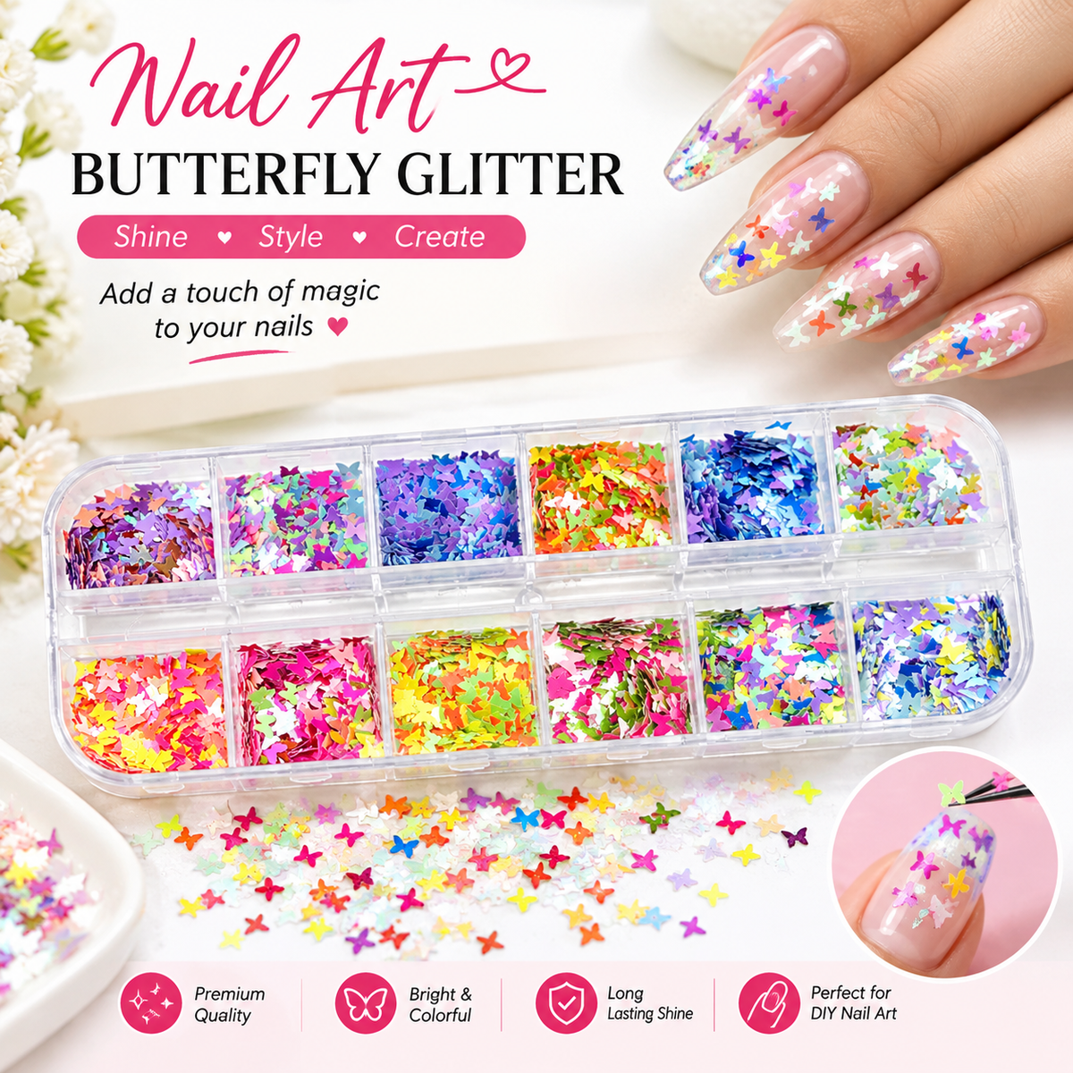 Butterfly Nail Art Glitter