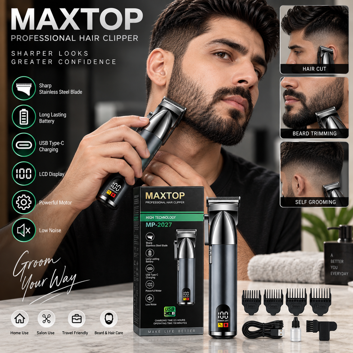 MAXTOP MP-2027 Professional Hair Clipper – Cordless Trimmer for Men