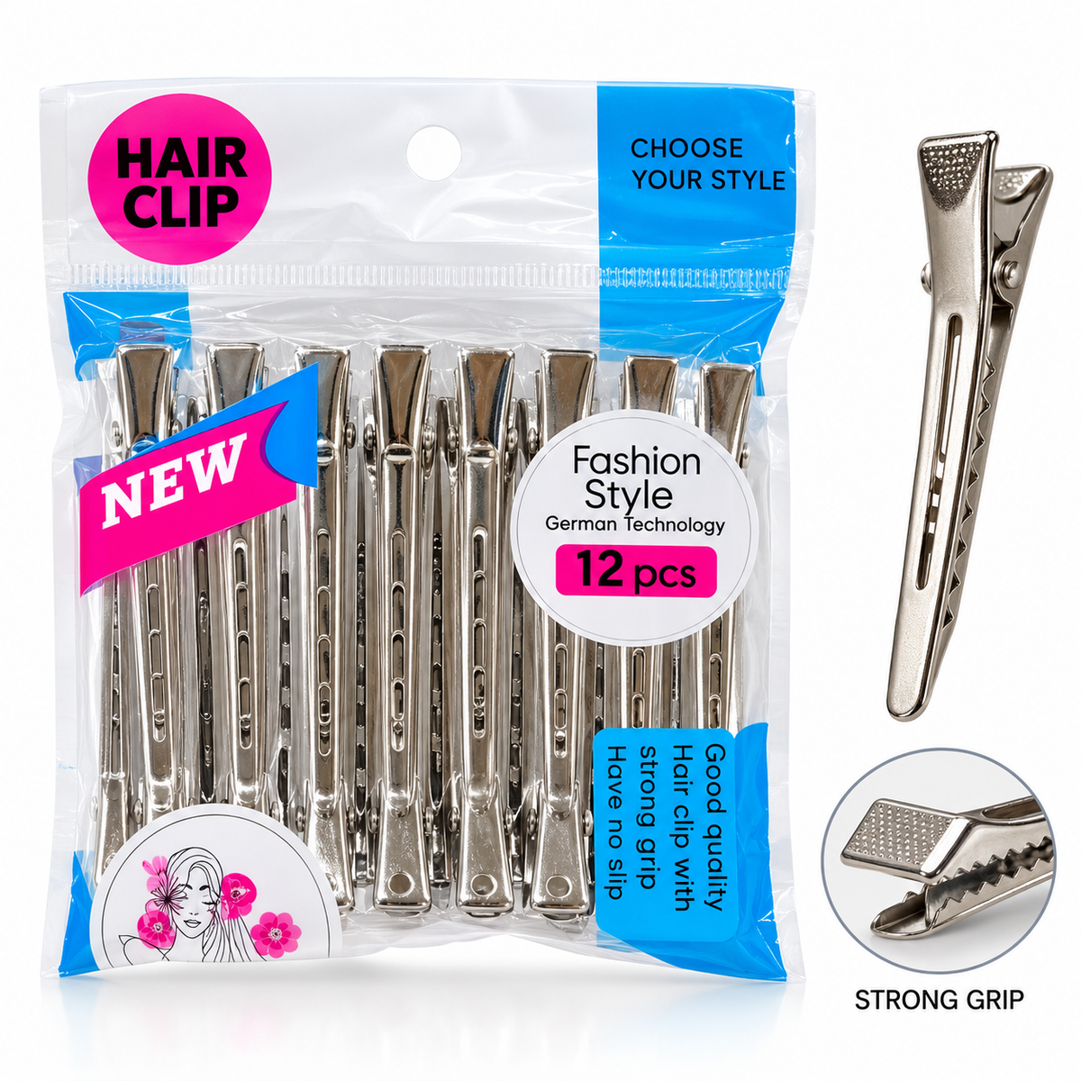 Professional 12 Pcs Metal Hair Sectioning Clips – Strong Grip Styling Clips