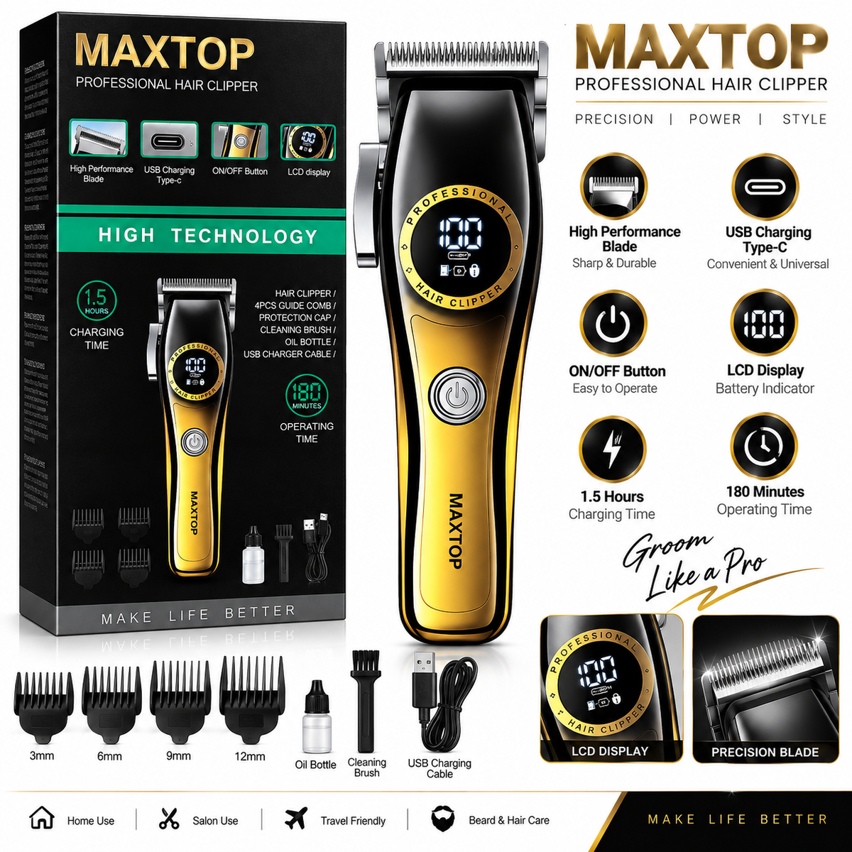 MAXTOP MP-2029 Professional Hair Clipper – Cordless Hair & Beard Trimmer