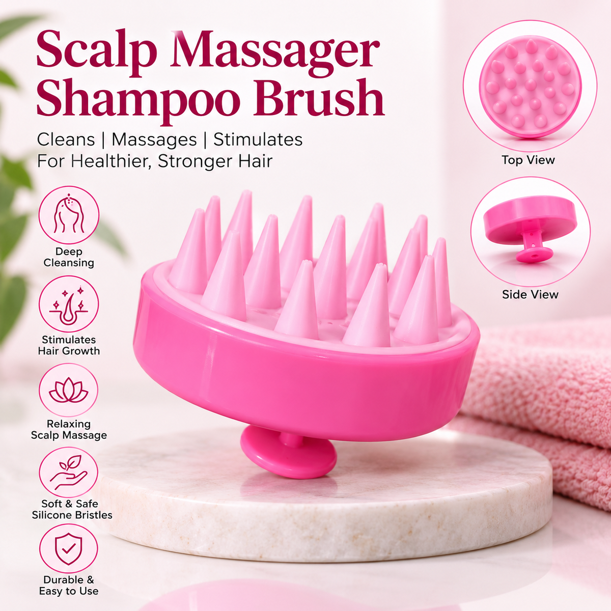 Scalp Massager Shampoo Brush – Soft Silicone Scalp Scrubber for Deep Cleansing & Relaxing Massage