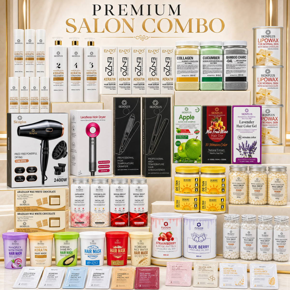 81 PCS Salon Professional Mega Combo | Complete Hair, Facial, Skincare, Keratin & Waxing Salon Kit