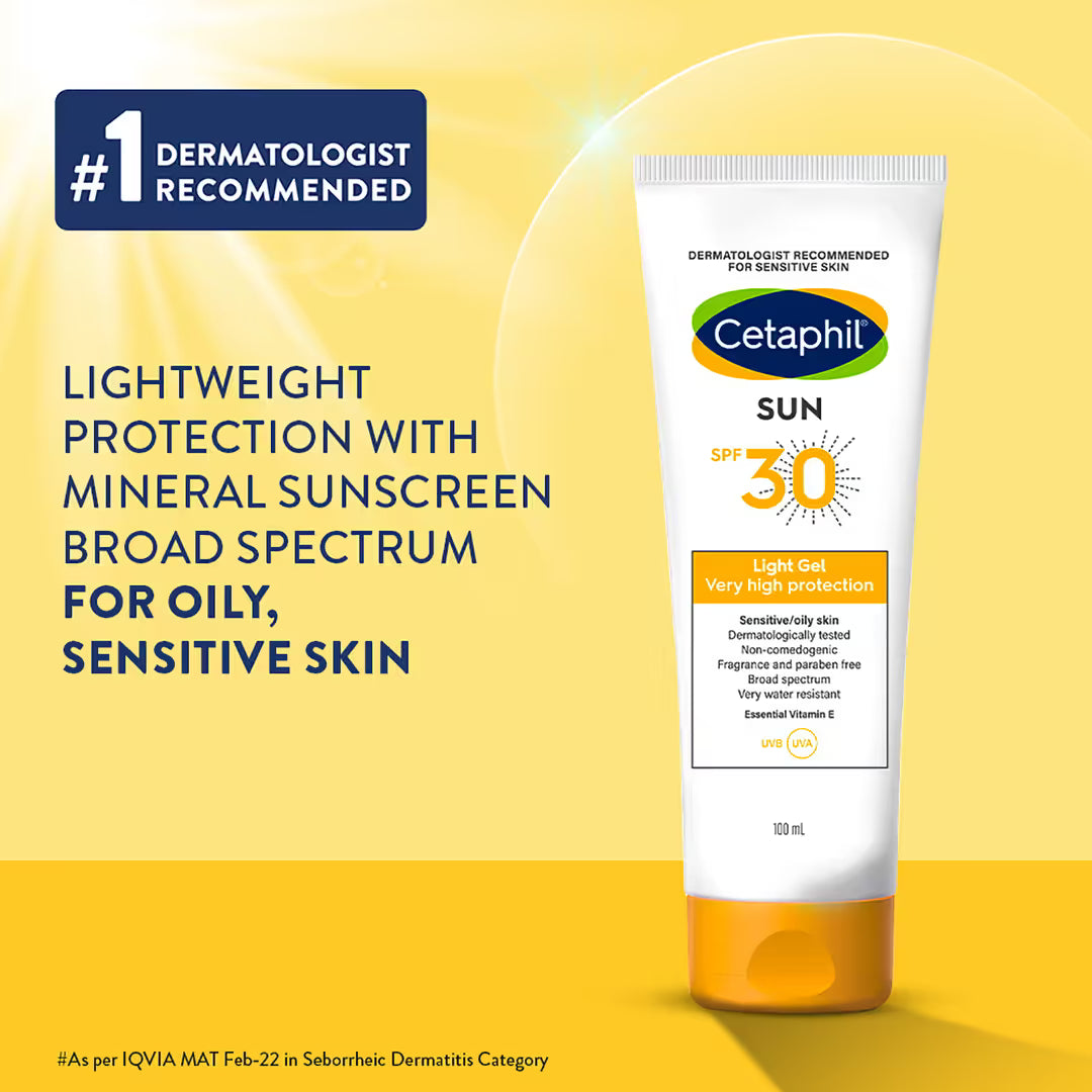 Cetaphil Sun SPF 30 Light Gel Sunscreen – Very High Protection for Sensitive & Oily Skin